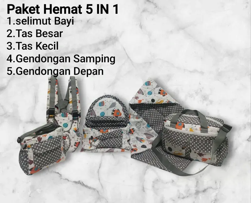 PAKET HEMAT 5 IN 1 Selimut bayi,tas  bayi besar,tas kecil, gendongan depan,gendongan samping Bunda 2