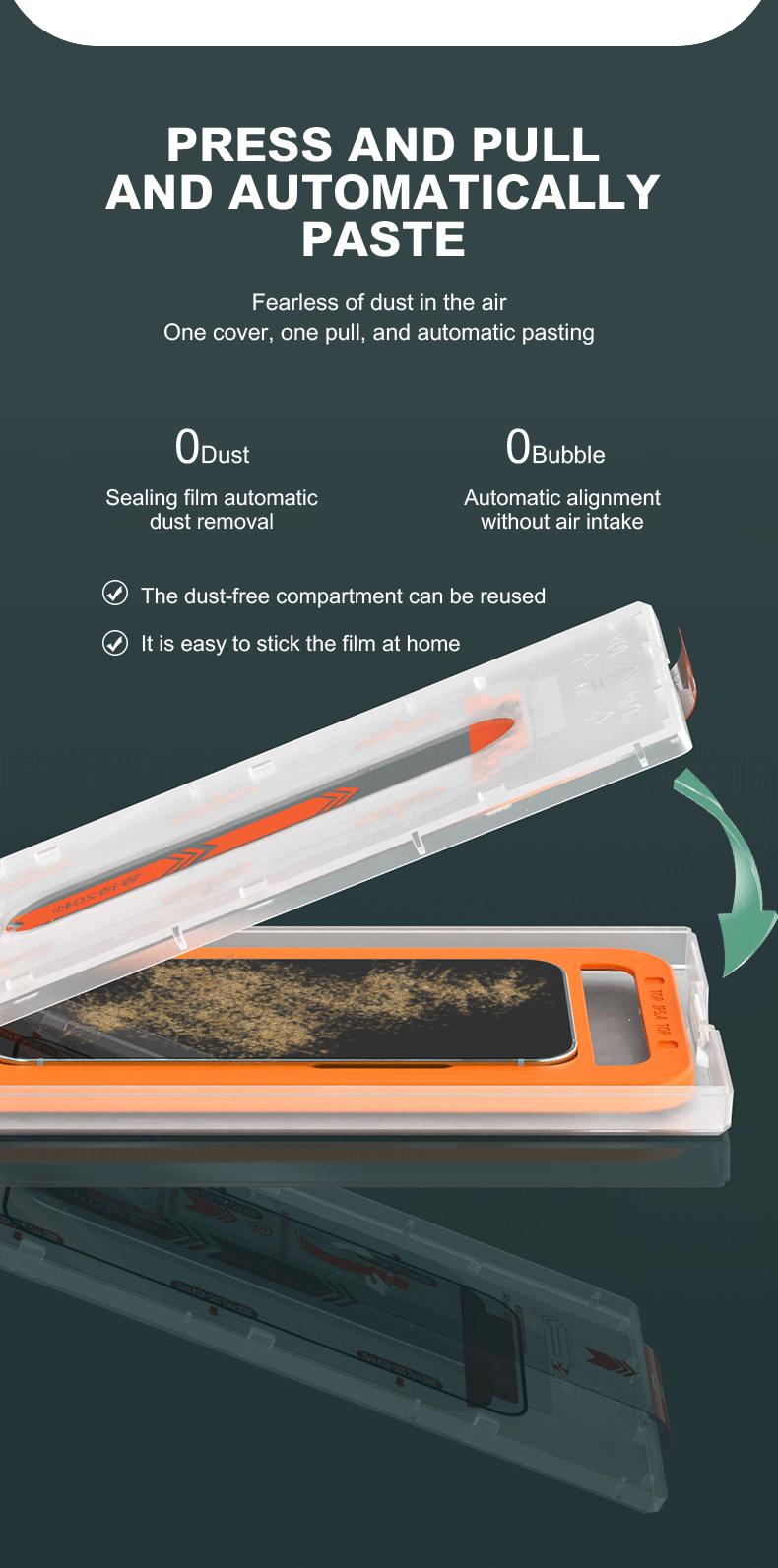 Product Introduction of [Cod] 2025 new wsken HD tempered glass for iPhone 16 Pro Max/16 pro/15 Pro Max/13/12/11/X tempered film [auto dust removal] full screen coverage, HD screen protector dustproof film accessories 10