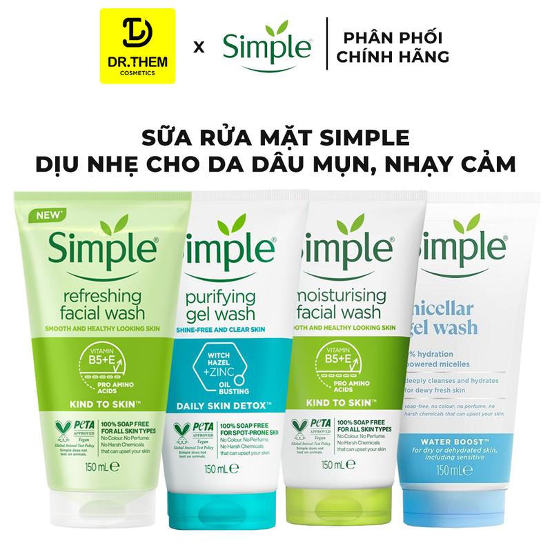  Sữa Rửa Mặt Simple Refreshing Facial Wash 150ml - Dịu Nhẹ Cho Da Dầu Mụn Nhạy Cảm - Dr Thêm 