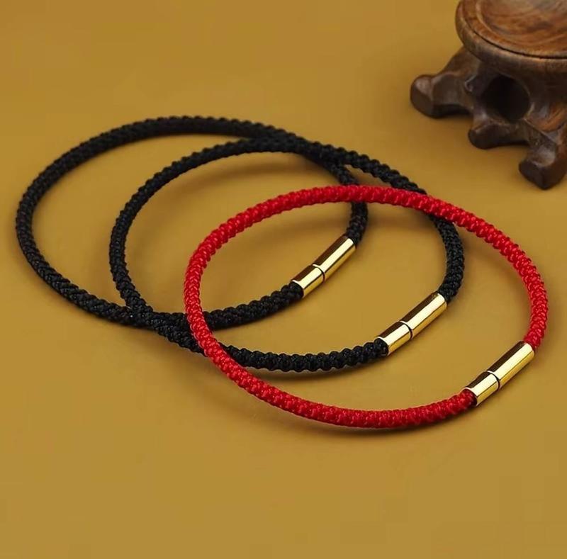 Vòng Tay Thép Titan Dệt Tay, Dây Đỏ, Đơn Giản, Màu Đen, Cặp Đôi, May Mắn, Quà…
