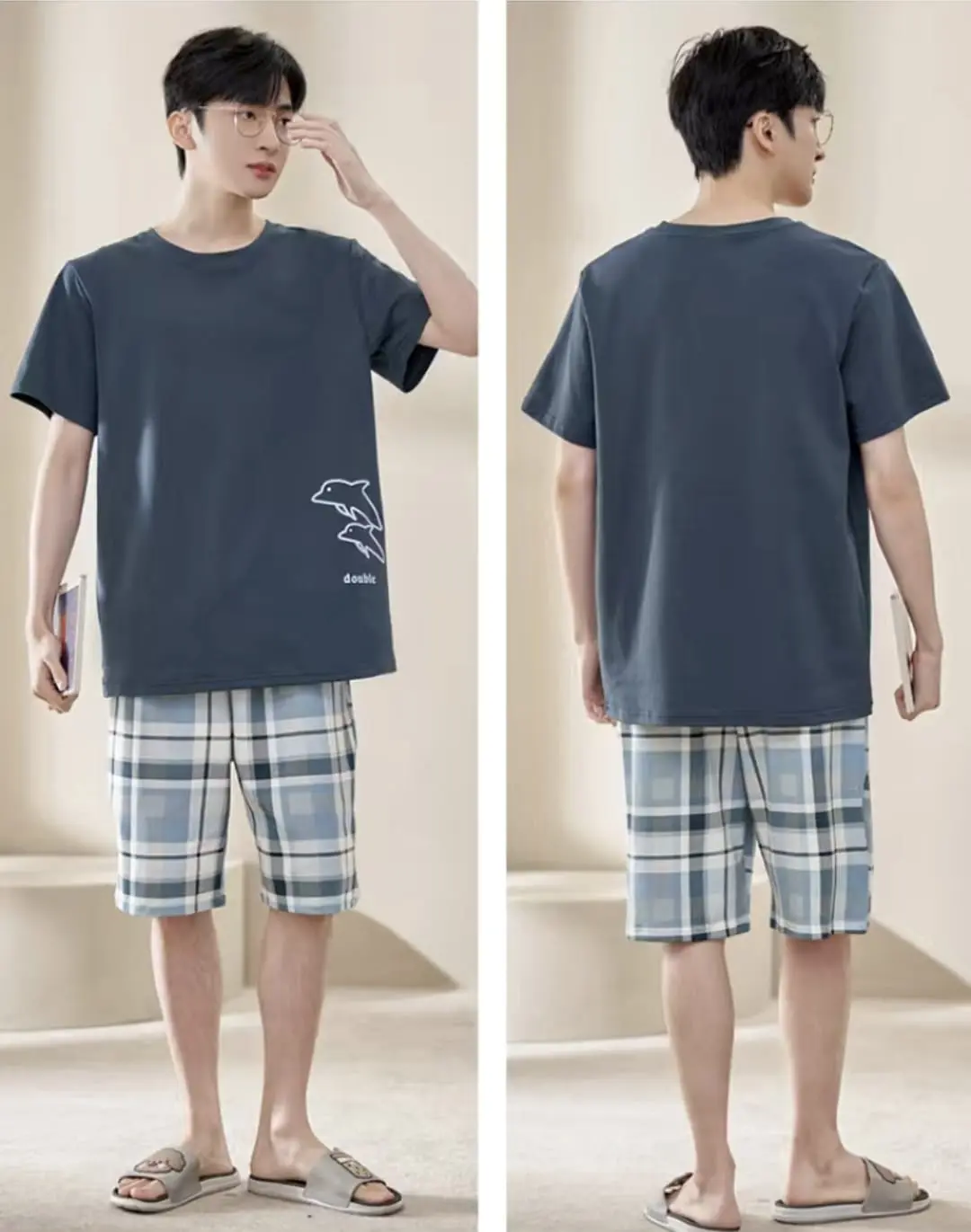 Baju tidur piyama cowok pendek bahan kaos Katun tebal