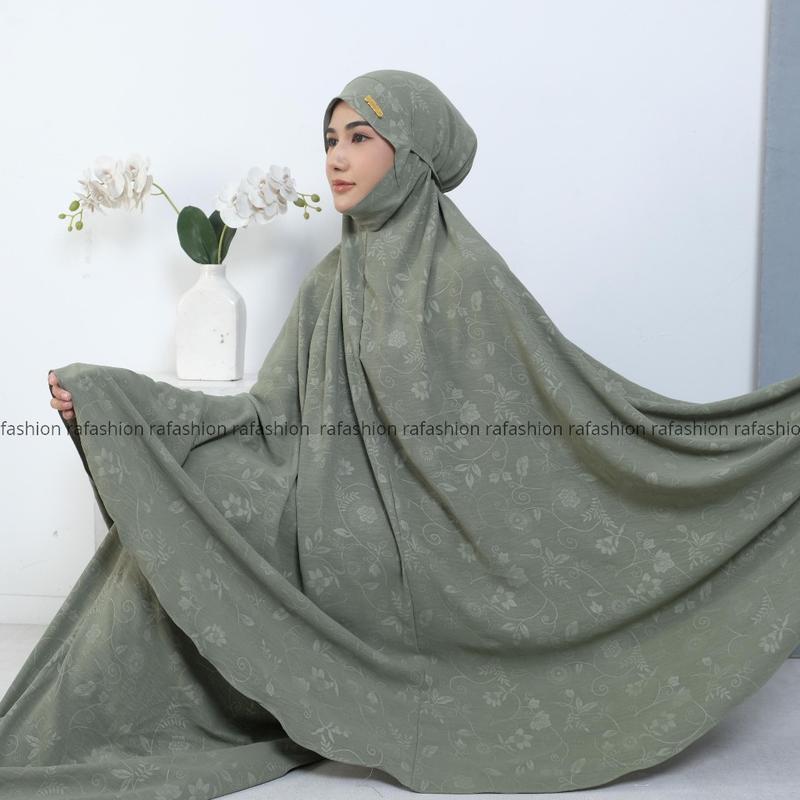 Product Introduction of Ra Fashion - Mukena aqila Dewasa Embos crinkle Airflow Syar'i Penutup Dagu Motif Bunga Mewah Cantik Nyaman Panjang Atasan Traveling Beli Lokal 2