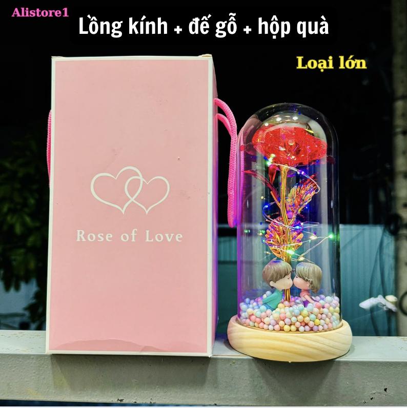  Lọ hoa hồng vĩnh cửu thuỷ tinh quà tặng hoa hồng cặp đôi tình nhân hộp quà tặng love đèn thuỷ tinh hoa hồng sáng lung linh làm quà tặng người yêu quà tặng 8-3 noel quà tặng bạn gái decor trang trí  Cặp đôi - Lồng Kính - Đế gỗ  
