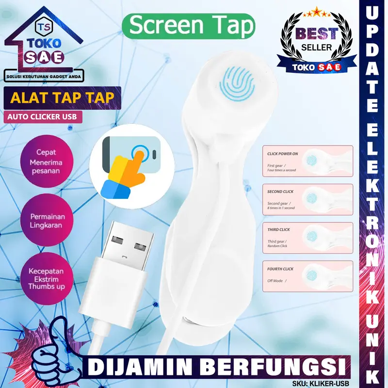 USB Auto Clicker Automatic Touch Screen Alat Tap Tap Klik Pengklik Layar Otomatis Smart Device Tappper Multipungsi Untuk Smartphone HP Handphone Like Otomatis Kecepatan Bisa Di Sesuaikan 0