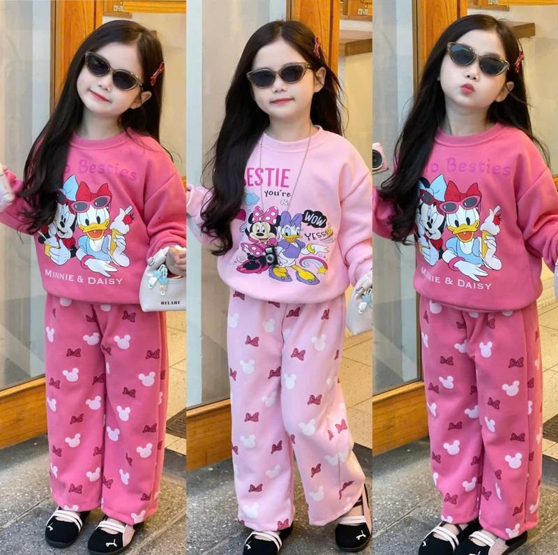  Bộ Nỉ Dáng Xuông   Họa Tiết Chuột Mickey- Vịt Donal   Dành Cho Bé Gái 9-38kg Chất Liệu Nỉ Tàu - Mỏng - Lót Bông 