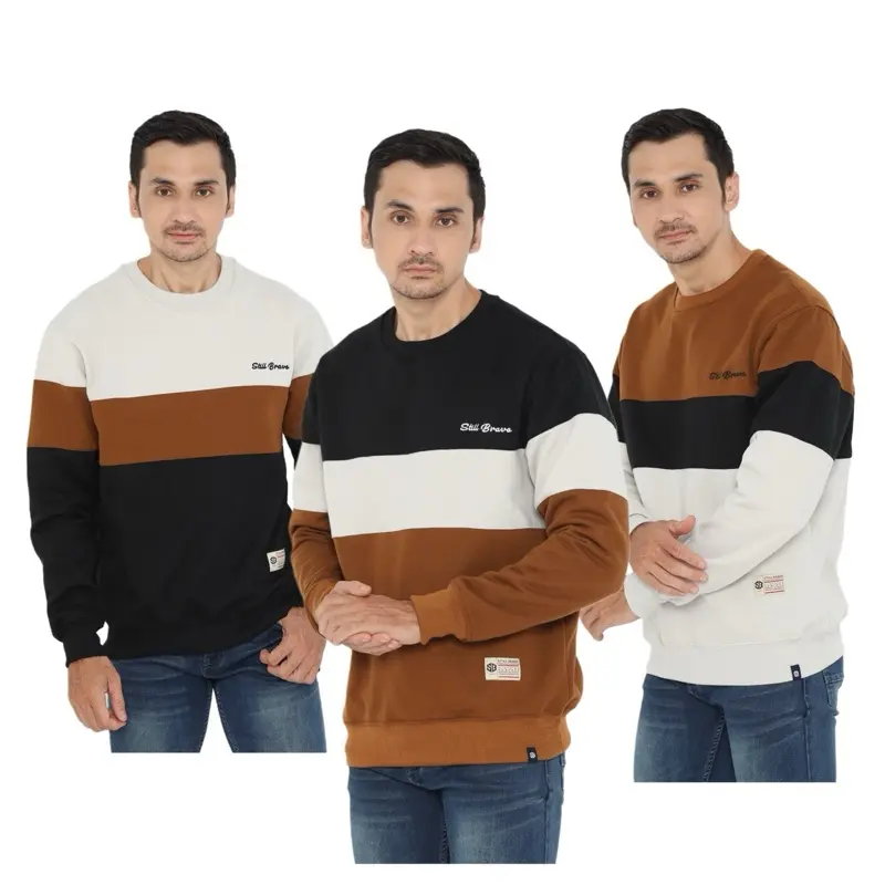 STILLBRAVO Sweater Crewneck Color block pria dan wanita Spesial Edition