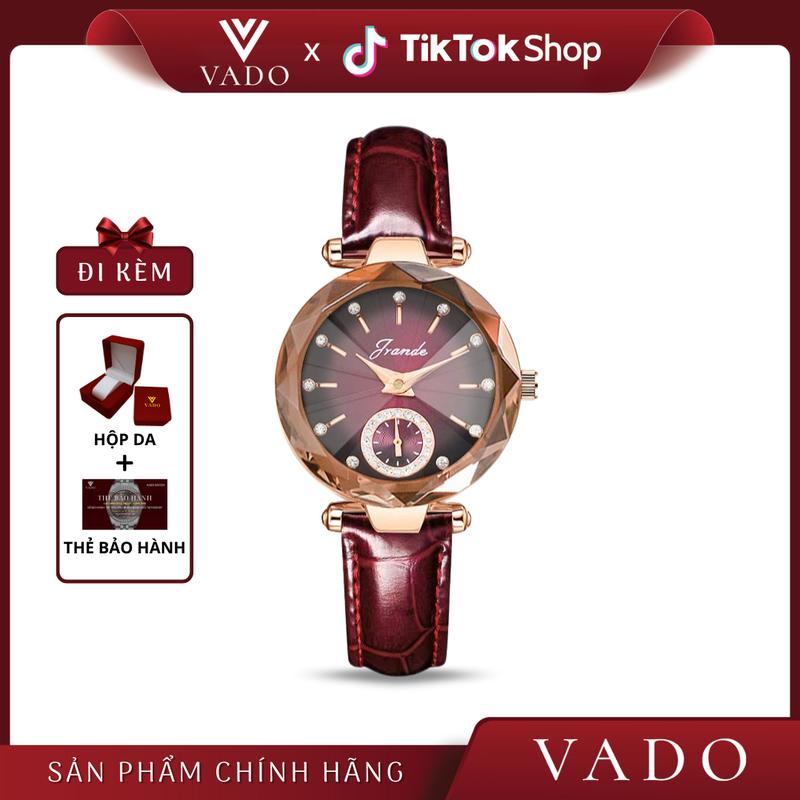   VD - DH7570J  Đồng hồ nữ đẹp sang chảnh mặt tròn dây da mặt số đính đá sang trọng phong cách cổ điển - DH7570 JRANDE 