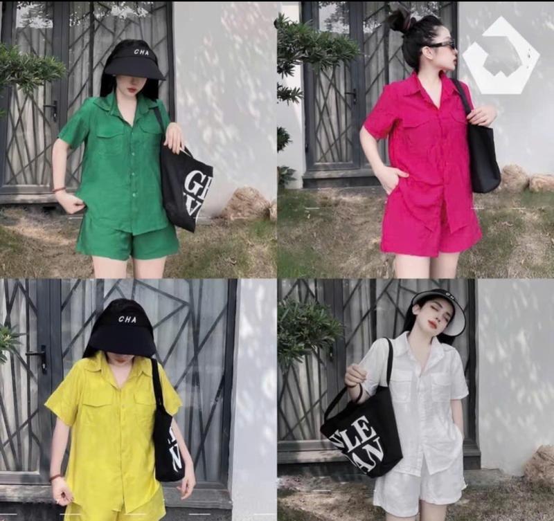 Set đồ đũi cộc tay + quần đùi nữ – Chất đũi tơ cao cấp, siêu mát – Đồ mặc nhà/đi chơi basic hot trend