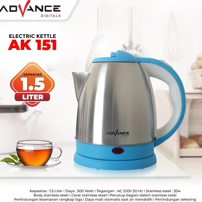 Kettel Elektrik Advance AK-151 Teko Listrik Advance 1.5L Teko pemanas Air ketel Listrik AK151 Sta
