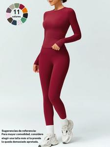 Conjunto de chándal de camiseta de manga larga y leggings de cintura alta para mujer, Conjunto deportivo cómodo y transpirable para entrenamiento de gimnasio y para correr, Ropa deportiva de otoño e invierno para mujer