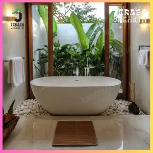 Bathtub Terazzo Minimalis Oval Putih Glossy Bathtub Teraso Portable