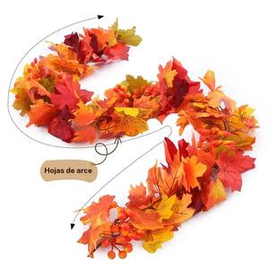 Decoraciones de Hojas de Arce de Color Otoñal, Halloween y Acción de Gracias, Hojas de Arce Simuladas de Ratán, Accesorios de Decoración Festiva para el Hogar