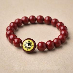 Gelang Tangan Cinnabar, Rajah Tai Chi Bagua, Yin Yang Lima Elemen, Mudah Alih, Gelang Pasir Emas Ungu, Untuk Lelaki dan Wanita, Gelang Merah Tahun Zodiak, Gaya Taois Bangles Bracelets Jewelry Matte