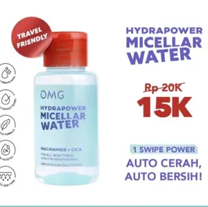 OMG OH MY GLOW HydraPower Micellar Water 65 MI & 300 MI dengan Niacinamide & Cica - Makeup Remover Cleansing Water dan Melembabkan Wajah - Low PH - Glow Skin Care