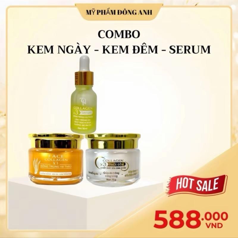    CÓ PHIẾU CÀO   Combo Kem Face Dưỡng Da Mặt 3 Món: Kem Face Ngày Đông Trùng Hạ Thảo + Kem Face Dưỡng Da Mặt Ban Đêm Sữa Ong Chúa + Serum Đông Trùng Hạ Thảo - Mỹ Phẩm Đông Anh - Skincare 
