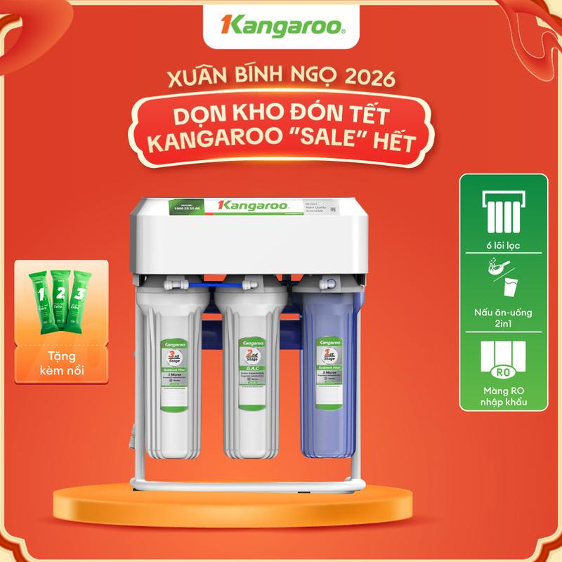 L Free lắp đặt tận nhà -Máy lọc nước RO 6 lõi Kangaroo KGRP68EC - 2 in 1 vừa dùng uống trực tiếp vừa dùng để nấu ăn.