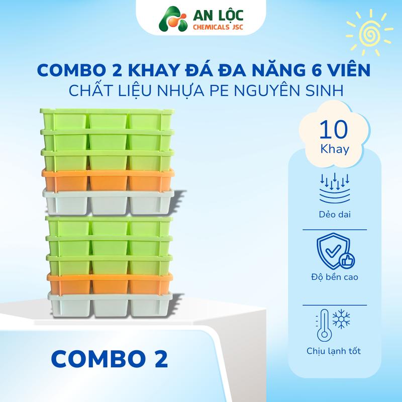  Khay đá vuông lớn ô 6 viên - Nhựa Dẻo Cao Cấp  COMBO 10  