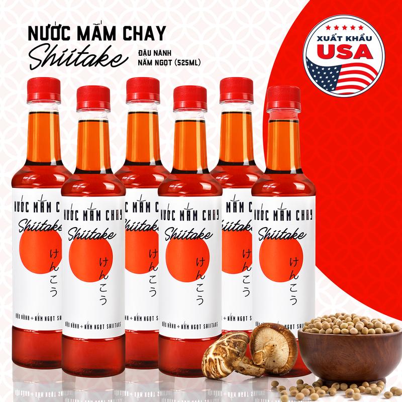   Combo 6 chai  Nước mắm chay cao cấp Shiitake ủ chượp từ đậu nành nấm ngọt Shiitake và trái thơm chai nhựa 525ml 