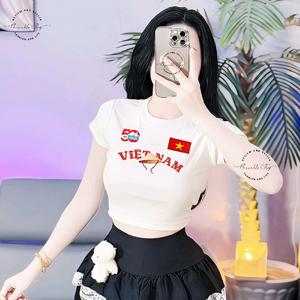 Áo Thun Croptop Thun Borip Form Basic Ôm Body In Hình Cờ Đỏ Sao Vàng Việt Nam, Áo Việt Nam, Áo Kỷ Niệm, Quốc Khánh 2/9, Áo Thun Việt Nam, Áo Thun Quê Hương