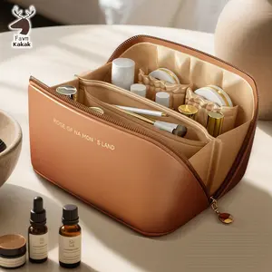 Storage Bags Tas Make Up Pouch Travel Organizer Kosmetik PU Premium – Multifungsi  Waterproof Storage box/Pink/Coklat/Krim/Hitam