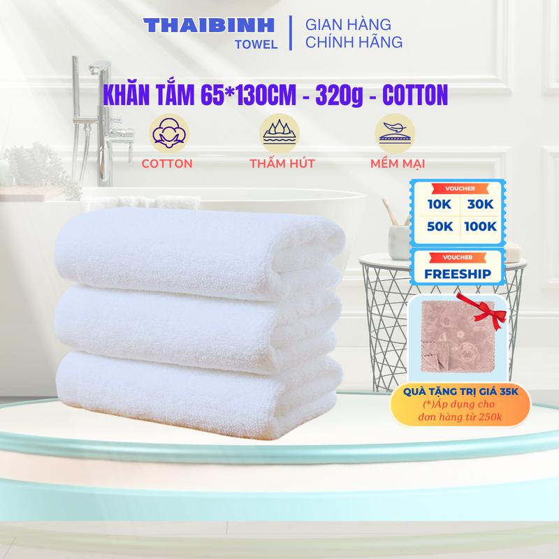  Khăn Tắm Khách Sạn Thai Binh Towel Cỡ To Xuất Nhật 65x130cm-320g 100% Cotton Siêu Thấm Hút Không Xù Bông 