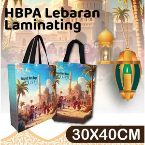 Tas Idul Fitri Laminasi Tahan Air 30x40x10 Sablon 4 Sisi HBPA Laminasi Waterproof Handle Box Lusinan