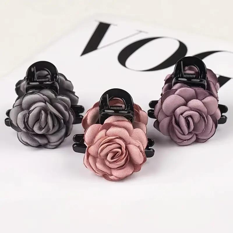 Product Introduction of 3pcs Elegant Vintage Rose Hair Claw Clips, Medium Size Fabric Floral Hair Accessories for Women, Fashionable Design for Daily Wear, Parties, Valentine'S Day 4