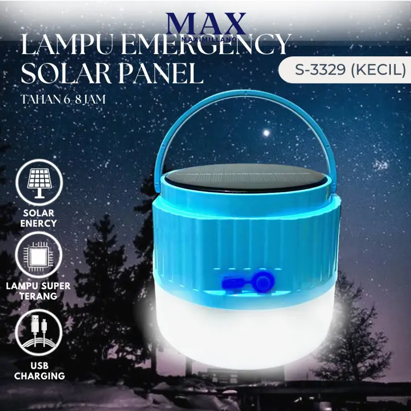 Lampu Emergency Tenda Camping Gantung LED SOLAR PANEL & USB 3 Mode Putih S-3329 Tahan 6-8 Jam Power Failure Emergency Night Market Outdoor Camping 4