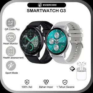 EVERCOIN G3 Smartwatch NFC Material Keramik & Stainless Steel! Layar HD, AOD, Chipset Cepat, 19 Olahraga, Detak Jantung, Tekanan Darah, Bluetooth Call, Game, Password - Baterai Awet & Garansi 1 Tahun!