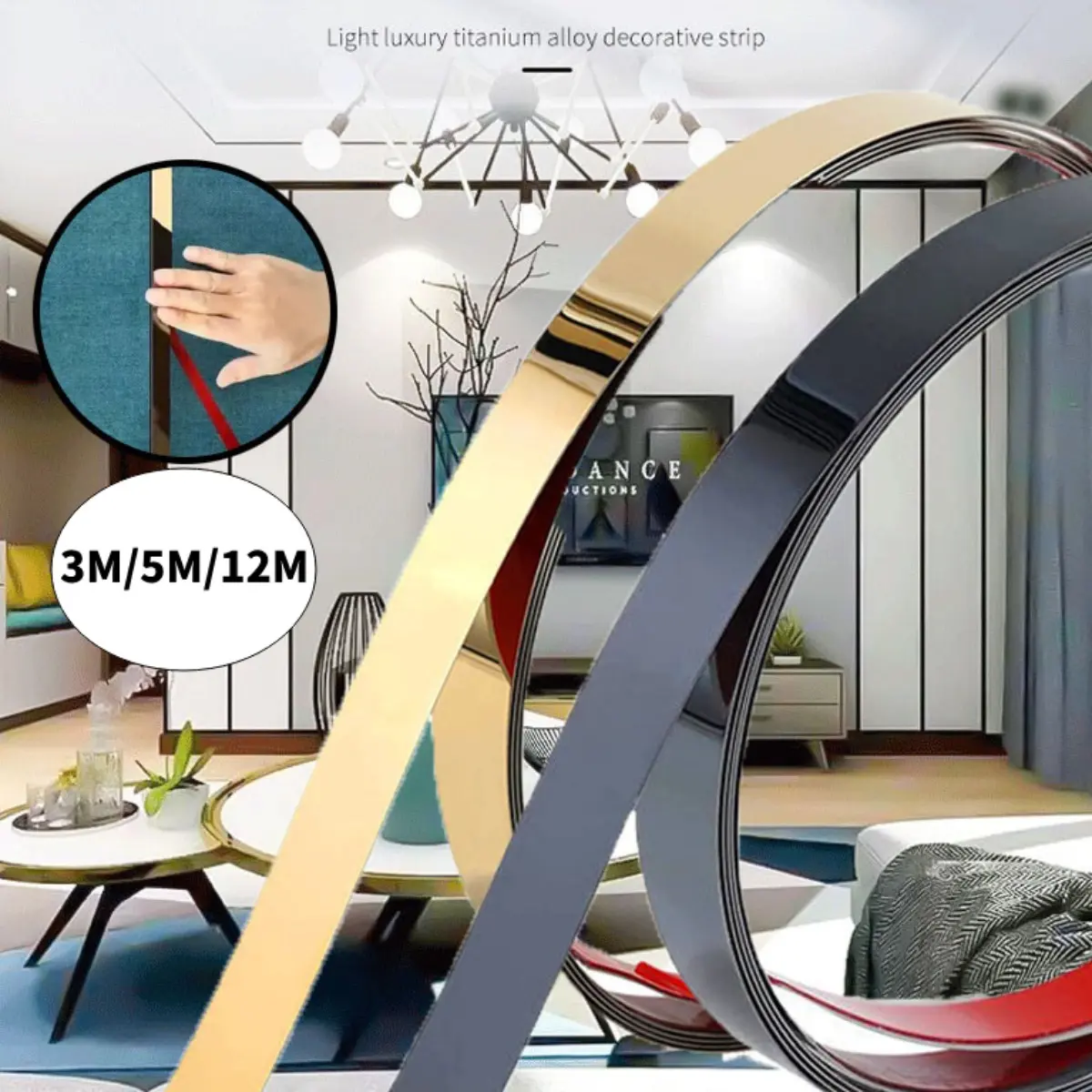 3M/5M/12M Stiker Dekorasi Lantai Keramik List Plat Strip Mirror Gold Stainless Stainless SS201 Steel Flat Decorative Lines