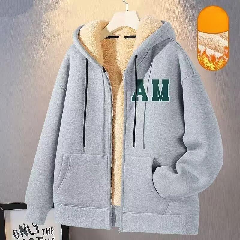 【TIDEBEAR Áo khoác Hoodie Phong cách Thường Ngày Lót lông cừu dày Mũ trùm đầu có dây kéo thông thường Thích hợp cho thanh thiếu niên 