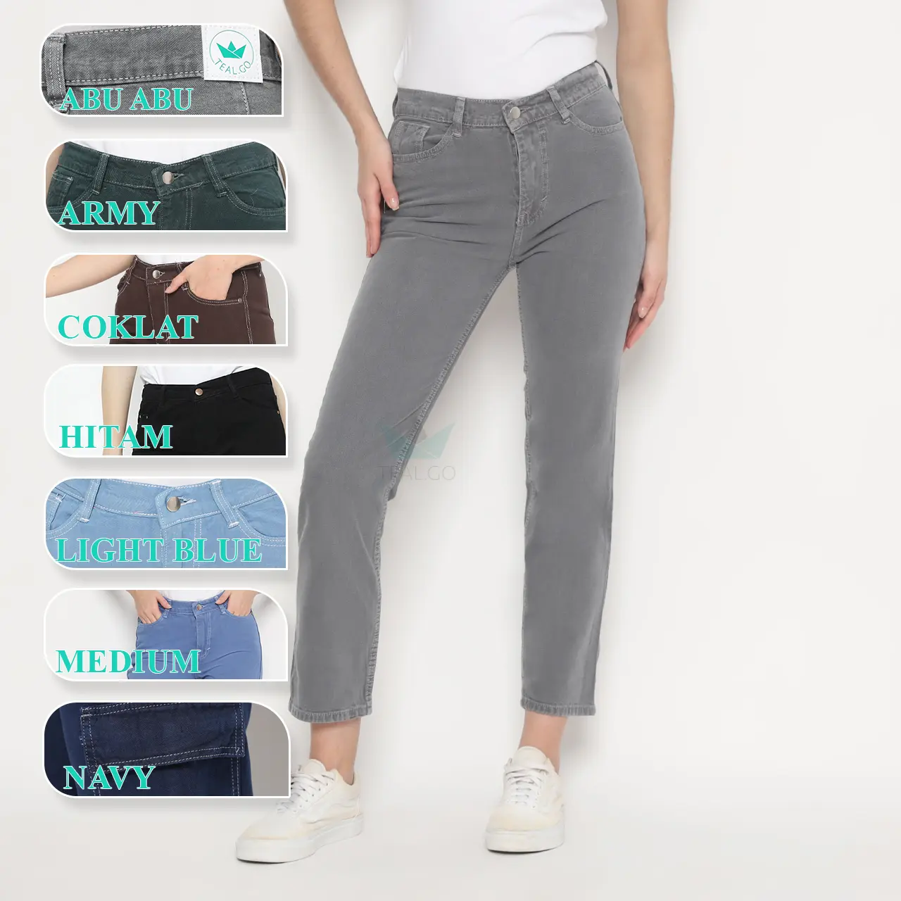 Teal.go Celana Panjang Jeans Highwaist Boyfriend Wanita
