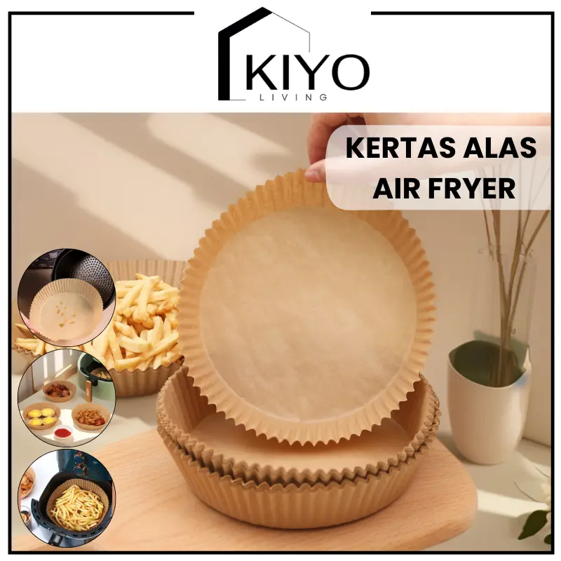 KIYO Kertas Alas Air Fryer Bulat / Alas Air Fryer Bulat Kertas Minyak Anti Lengket Tahan Minyak Sekali Pakai