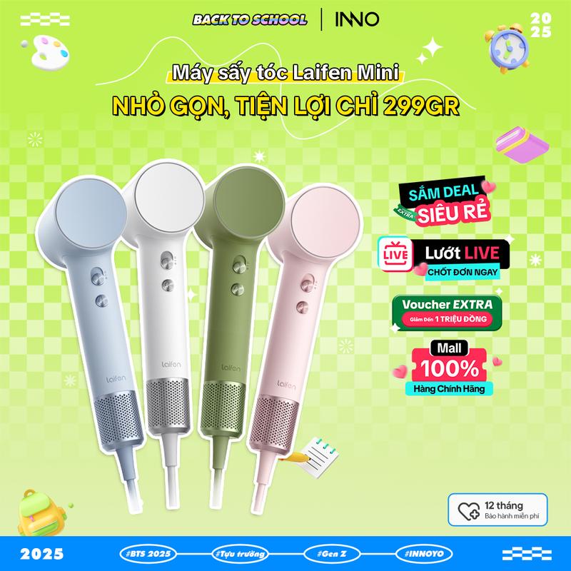 Máy sấy tóc ion âm tốc độ cao Laifen Mini | Bảo hành chính hãng 2 năm | Quà tặng kèm - 1 đầu sấy và túi du lịch cao cấp