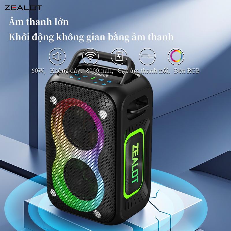 Loa Bluetooth Cầm Tay ZEALOT PT02 Bluetooth 5.4 Chống Nước IPX6 Âm Trầm Mạnh Mẽ 60W Pin Lớn 4000mAh Loa Ngoài Trời Phát Lại Thẻ TF Sạc Nhanh Type-C Thời Gian Chờ 30 Ngày Thích Hợp Cho Các Hoạt Động Ngoài Trời