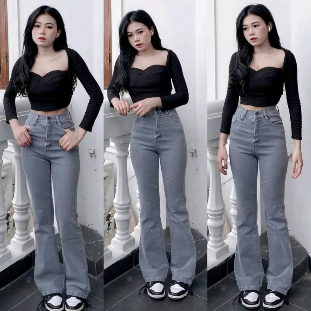 Celana Cutbray Jeans Highwaits Streachy Wanita-Celana  Panjang  Highwaist Jeans Cutbray Wanita Kekinian Cewek