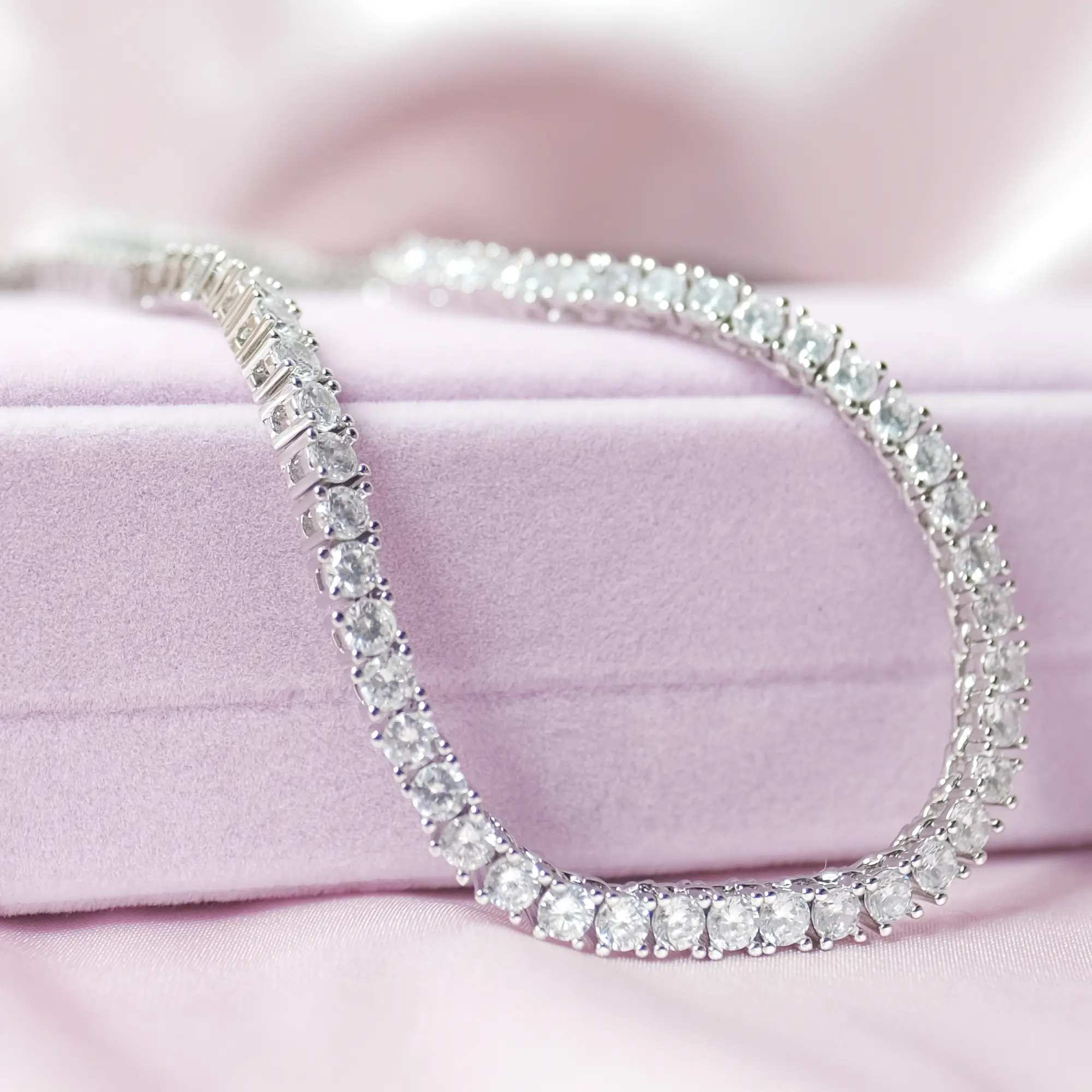 MOKMOK JEWELRY Luxury Sparkling Diamond Silver Tennis Necklace - 5A grade zircon - 3mm 4 Prong