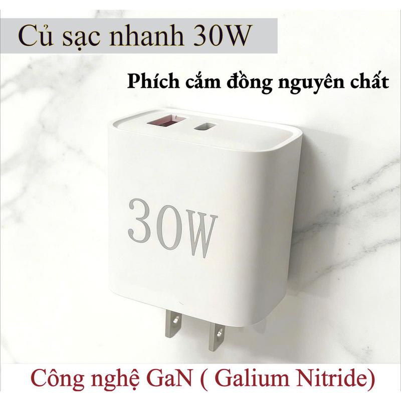 Củ sạc nhanh 30W , công nghệ GaN, 2 cổng ra USB & Type C- công suất thực. Dùng…