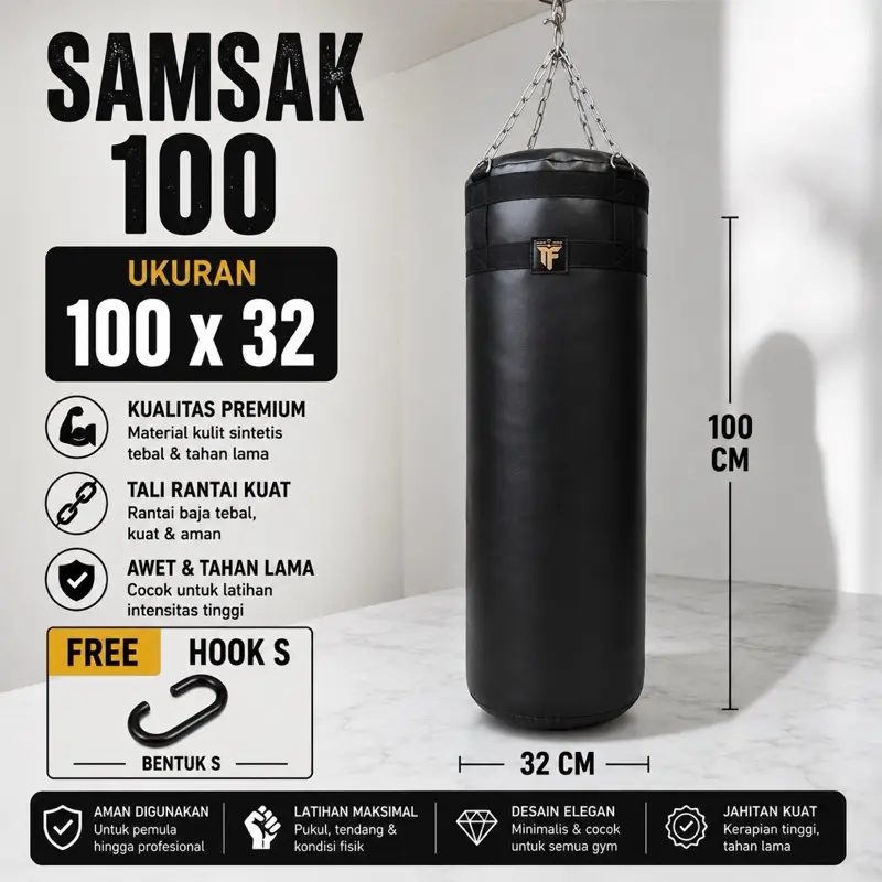 Samsak / Samsak Tinju / Ukuran 100 Garansi 3 Bulan Free Hook S 2 Lapis untuk Boxing & Martial Arts