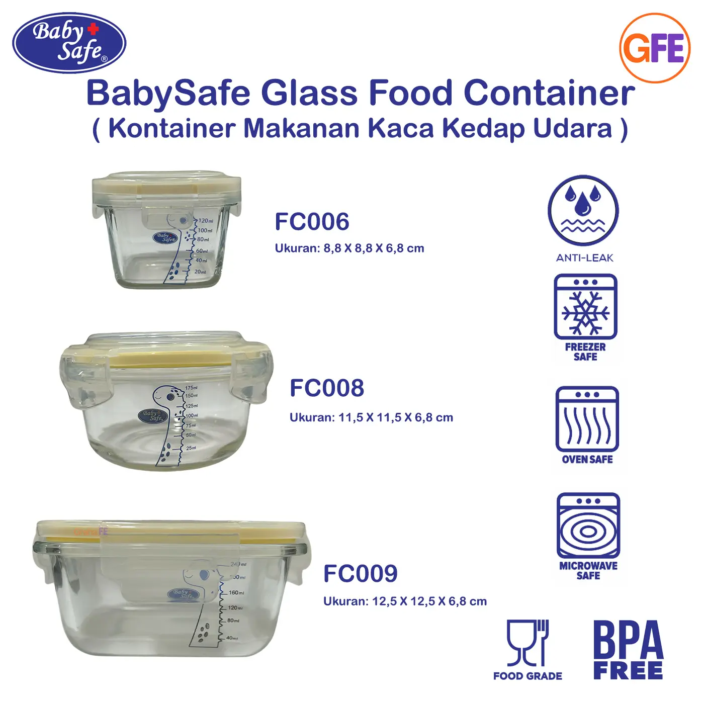 Baby Safe Glass Food Container Kontainer Kaca Anti Bocor Wadah Makanan Bayi MPASI Tahan Panas