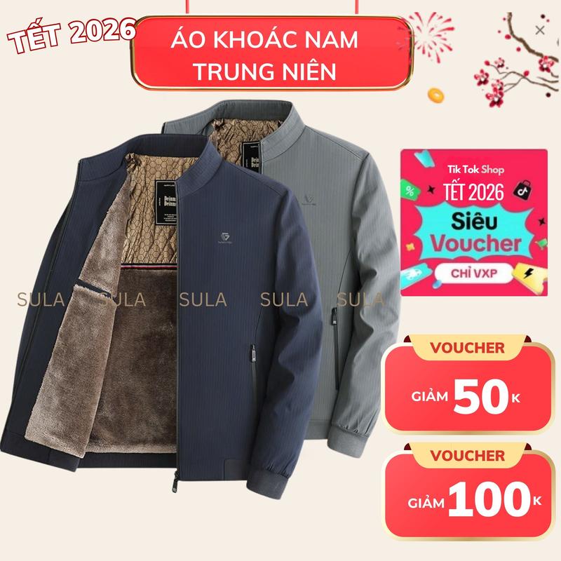 Áo khoác nam trung niên áo khoác lót lông ấm áp bo tay bo gấu chặn gió tặng bố tặng ông Menswear Ong