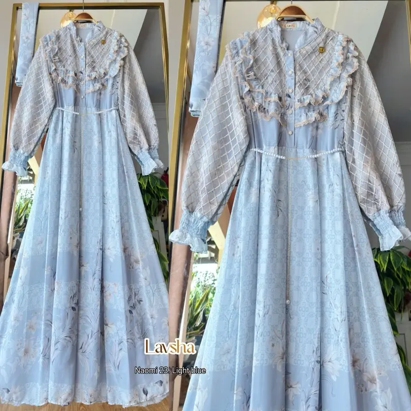 Naomi dress Wanita Muslim Bahan Ceruty Babydoll Gamis Mewah Nyaman