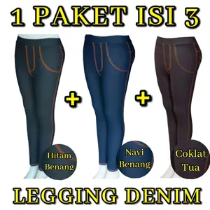 Celana Legging Denim Wanita Import Tebal Panjang Simple dan Fashionable 3in1 / 2in1 / dan Satuan Dalaman Dewasa Nyaman Stretch Hitam