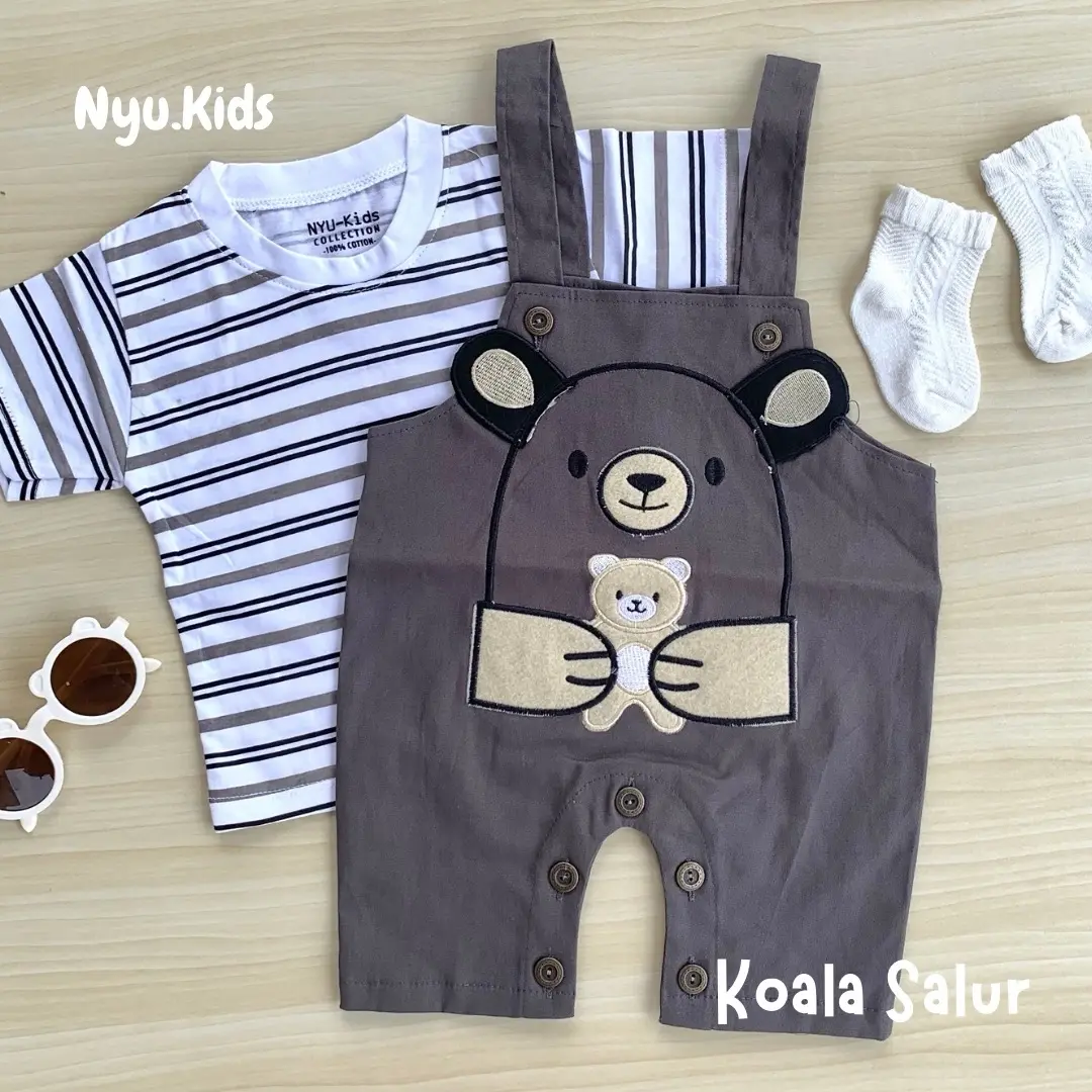 Nyukids - SET Overall Koala Bayi Cowok Usia 5 bulan - 18 bulan / One Set Kodokan / Baju Bayi Cowok / Bahan Katun