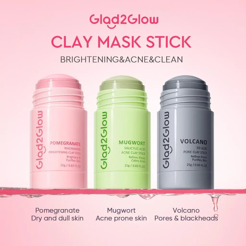 Glad2Glow Pomegranate Niacinamide Brightening Clay Mask Stick facial mask claymask pink whitening skincare