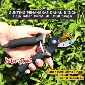 Gunting Pemotong Dahan Baja Tahan Karat SK5 8 INCH Multifungsi - Professional Bypass Pruning Shears With Non-slip Handle Garden Tools