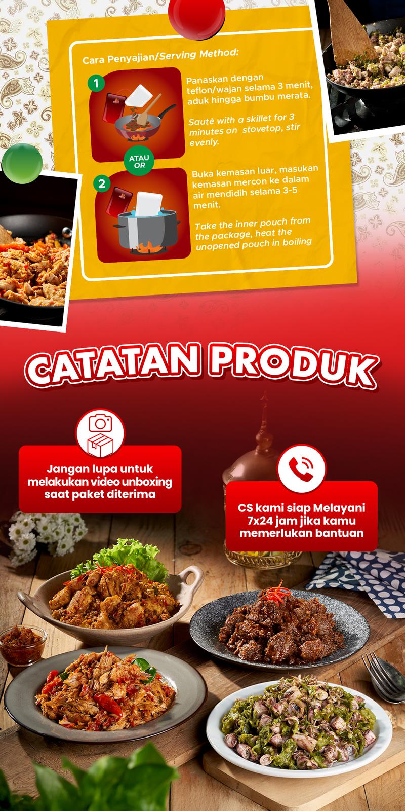 Product Introduction of [HARGA KHUSUS LIVE] MERCON MERAH PUTIH - SET DUET NENDANG MERCON ISI 2 PACK (MERCON DAGING, RENDANG SAPI) LAUK SIAP SAJI Food Pedas Instan 2