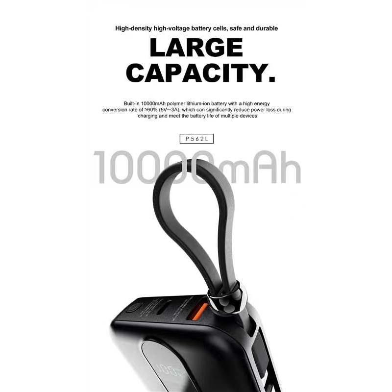 [ Sertifikat CCC ] LENYES P562L Mini Powerbank 10000mAh Fast Charging 22.5W Built In Dual Kabel Type C + Lightning Output Power Bank Portable
