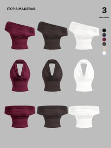 Top Y2K de múltiples estilos, sin tirantes, diseño halter de un solo hombro, fruncido y entallado, pieza versátil de moda para mujeres
