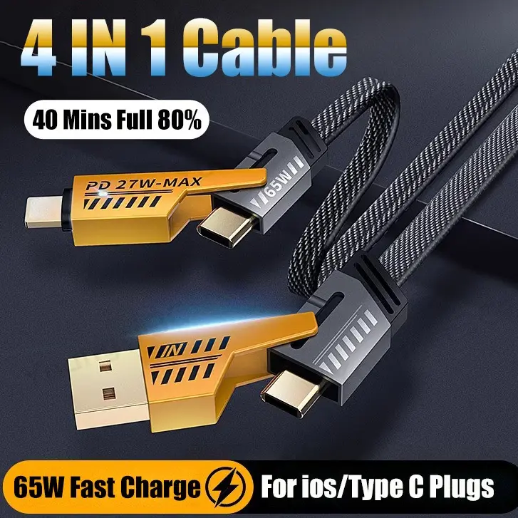 Kabel Data 4 in 1 65W Fast Charging PD TYPE C TO C Kabel Casan 4in1 Tipe C USB iOS Lightning USB